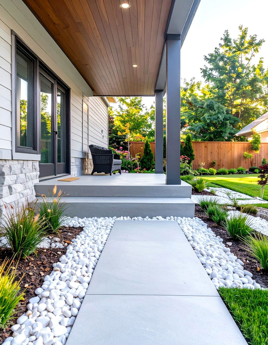 Concrete Porch with a Gravel Border - 30 small concrete front porch ideas