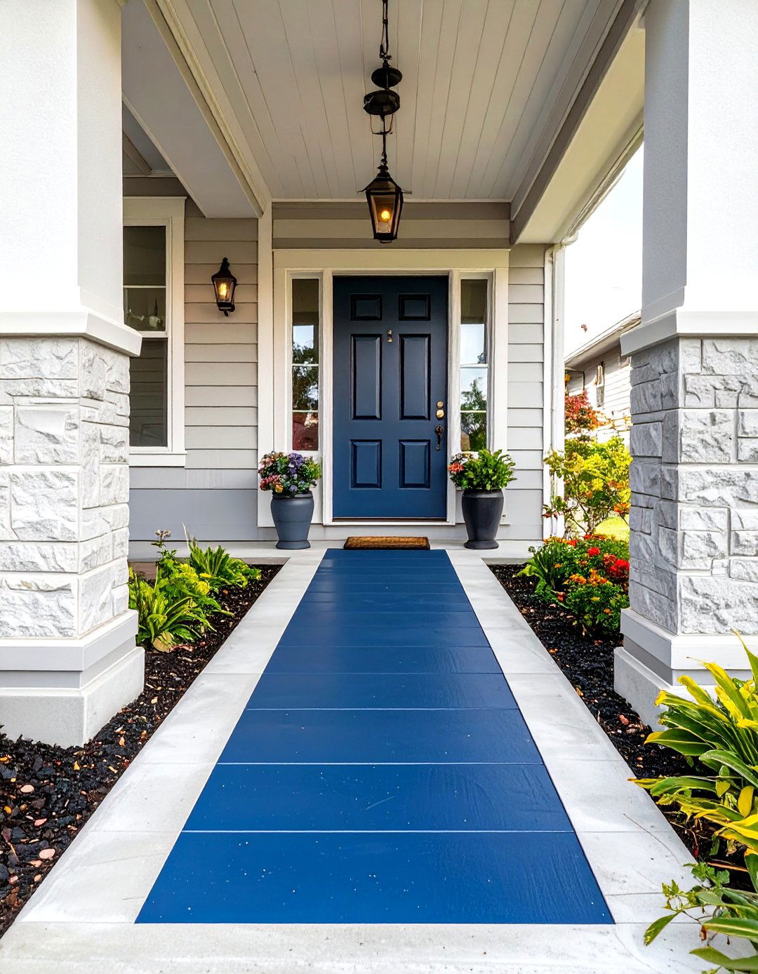 Concrete Porch with a Painted Runner Design - 30 small concrete front porch ideas