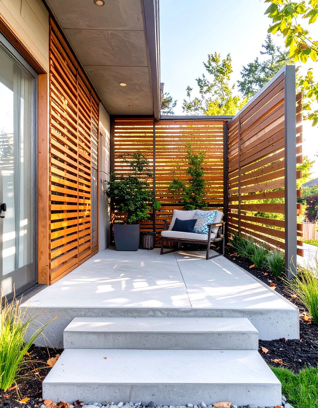 Concrete Porch with a Privacy Screen - 30 small concrete front porch ideas