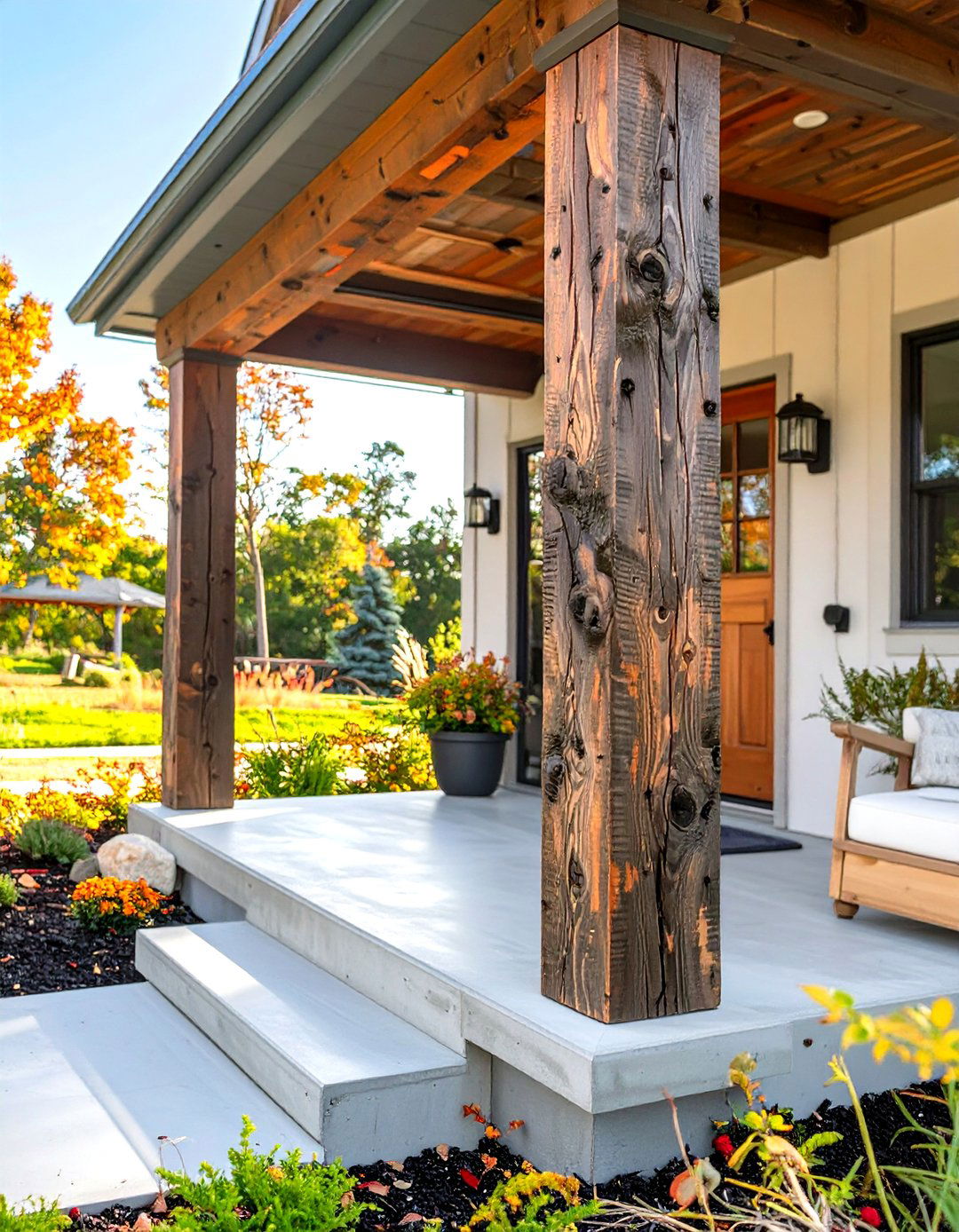 Concrete Porch with a Rustic Wood Post - 30 small concrete front porch ideas