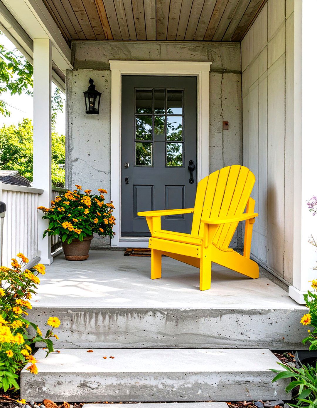 Concrete Porch with a Single Statement Chair - 30 small concrete front porch ideas