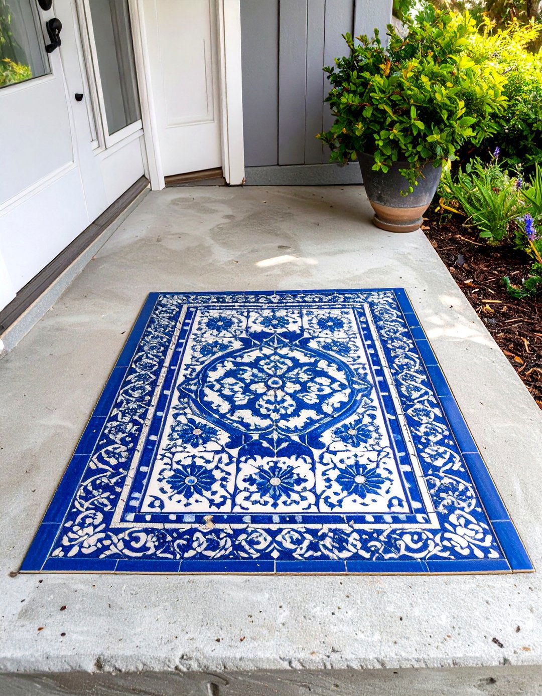 Concrete Porch with a Tiled Welcome Mat Inlay - 30 small concrete front porch ideas