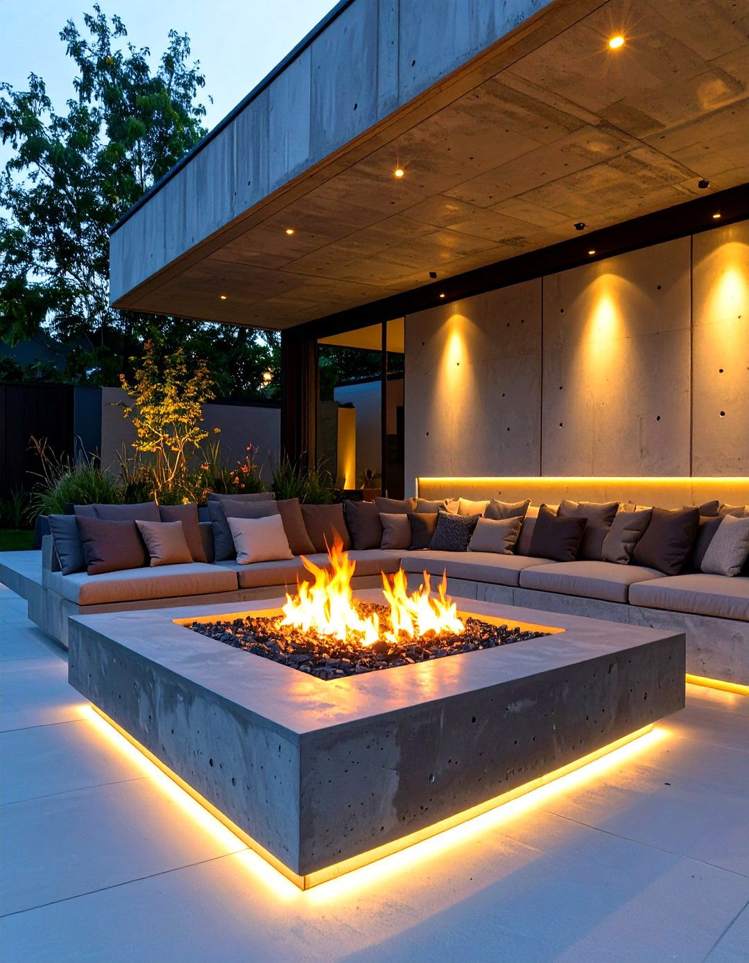 Concrete Porch with an Integrated Fire Pit - 30 concrete porch ideas