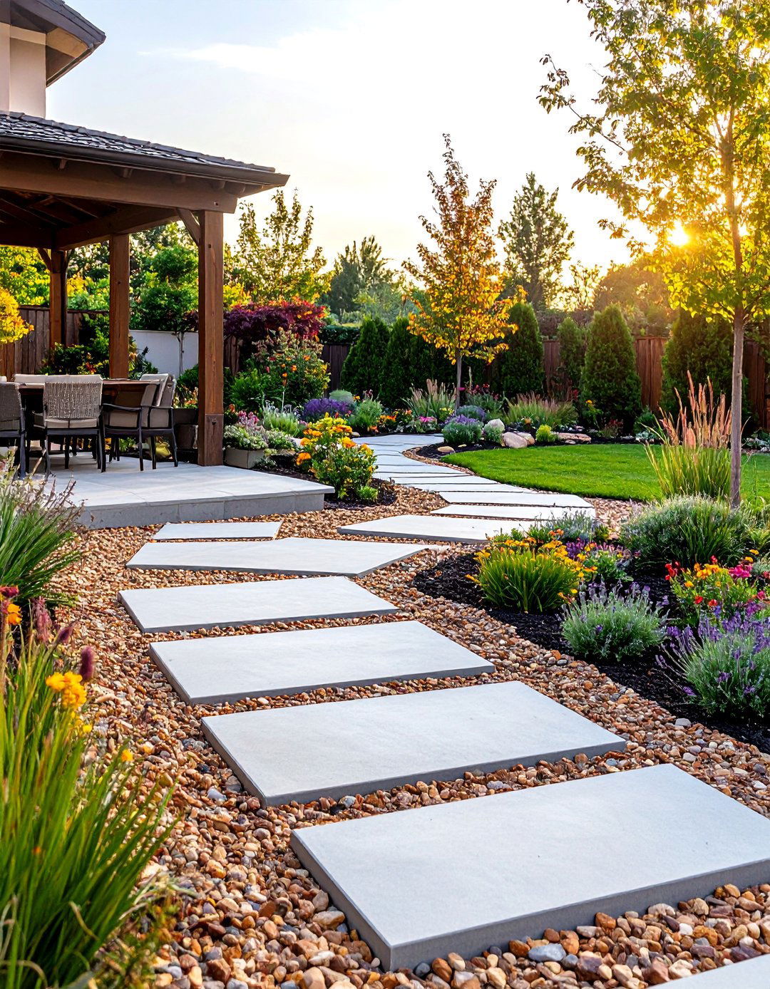Concrete Slabs Mixed with Decomposed Granite - 30 backyard concrete ideas