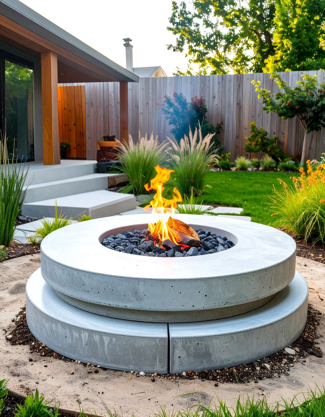 Concrete Tree Ring Fire Pit - 30 small backyard fire pit ideas landscaping