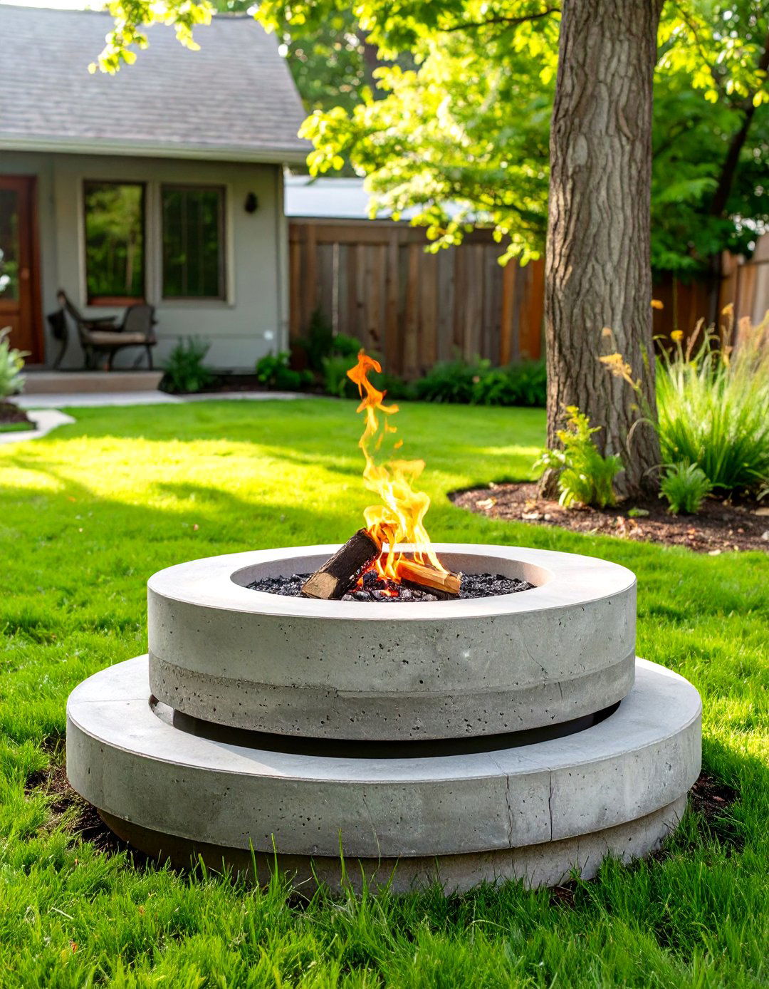 Concrete Tree Ring Fire Pit - 30 simple backyard fire pit ideas