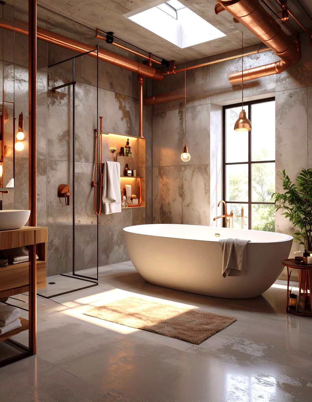 Concrete Tub in an Industrial Style Shower - 30 tub in shower design ideas