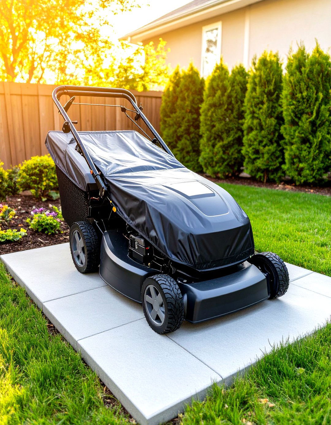 Concrete Utility Pad with Cover - 30 lawn mower storage ideas