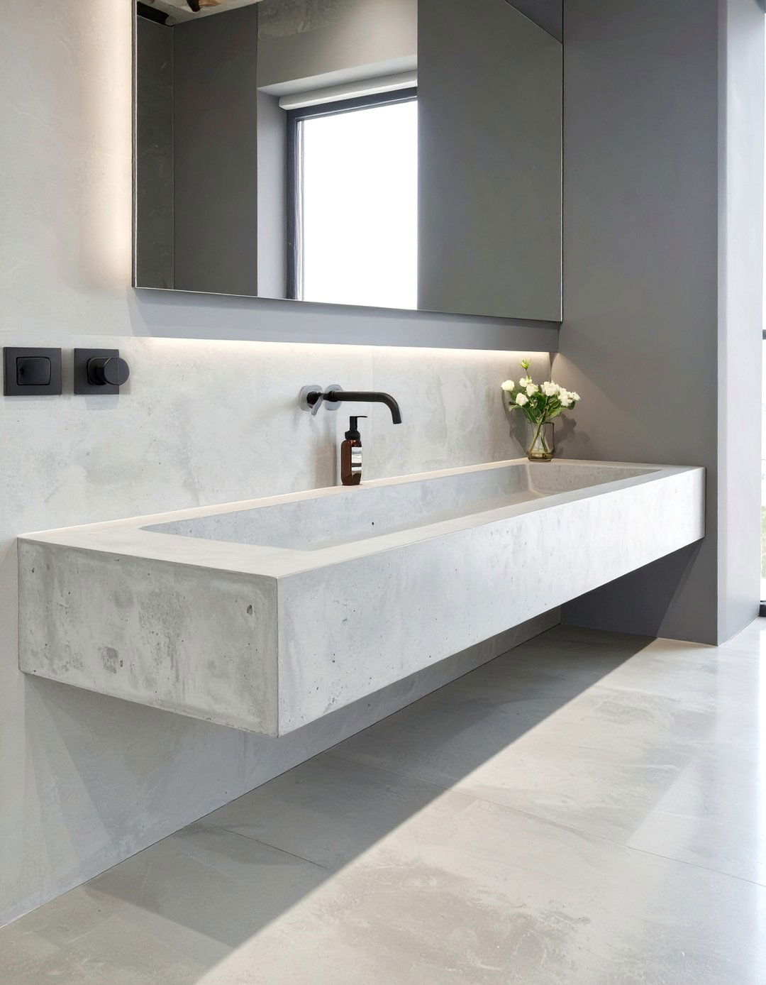 Concrete Vanity with an Integrated Trough Sink - 30 vanity ideas