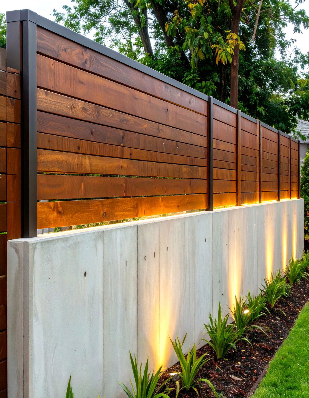 Concrete and Ipe Wood Fence - 30 modern front yard fence ideas