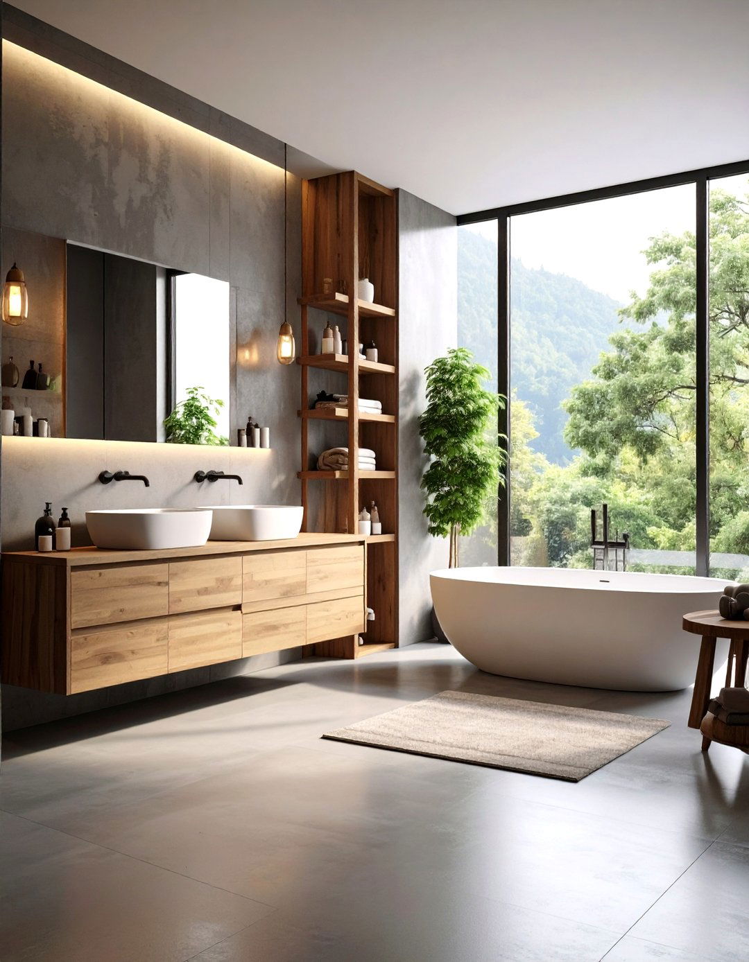 Concrete and Wood Bathroom - 30 design a bathroom ideas