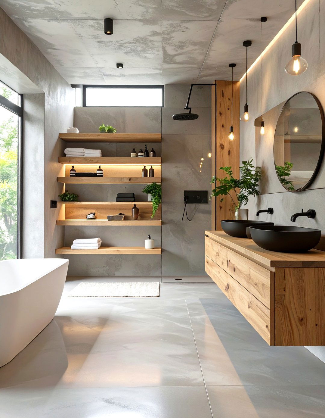 Concrete and Wood Bathroom - 30 modern bathroom decor ideas
