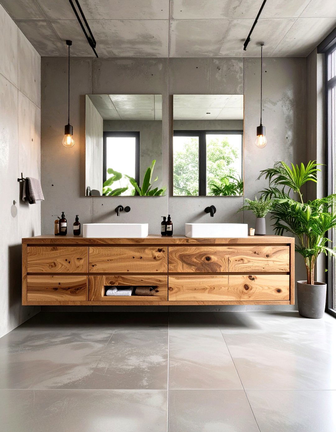 Concrete and Wood Bathroom - 30 modern rustic bathroom ideas