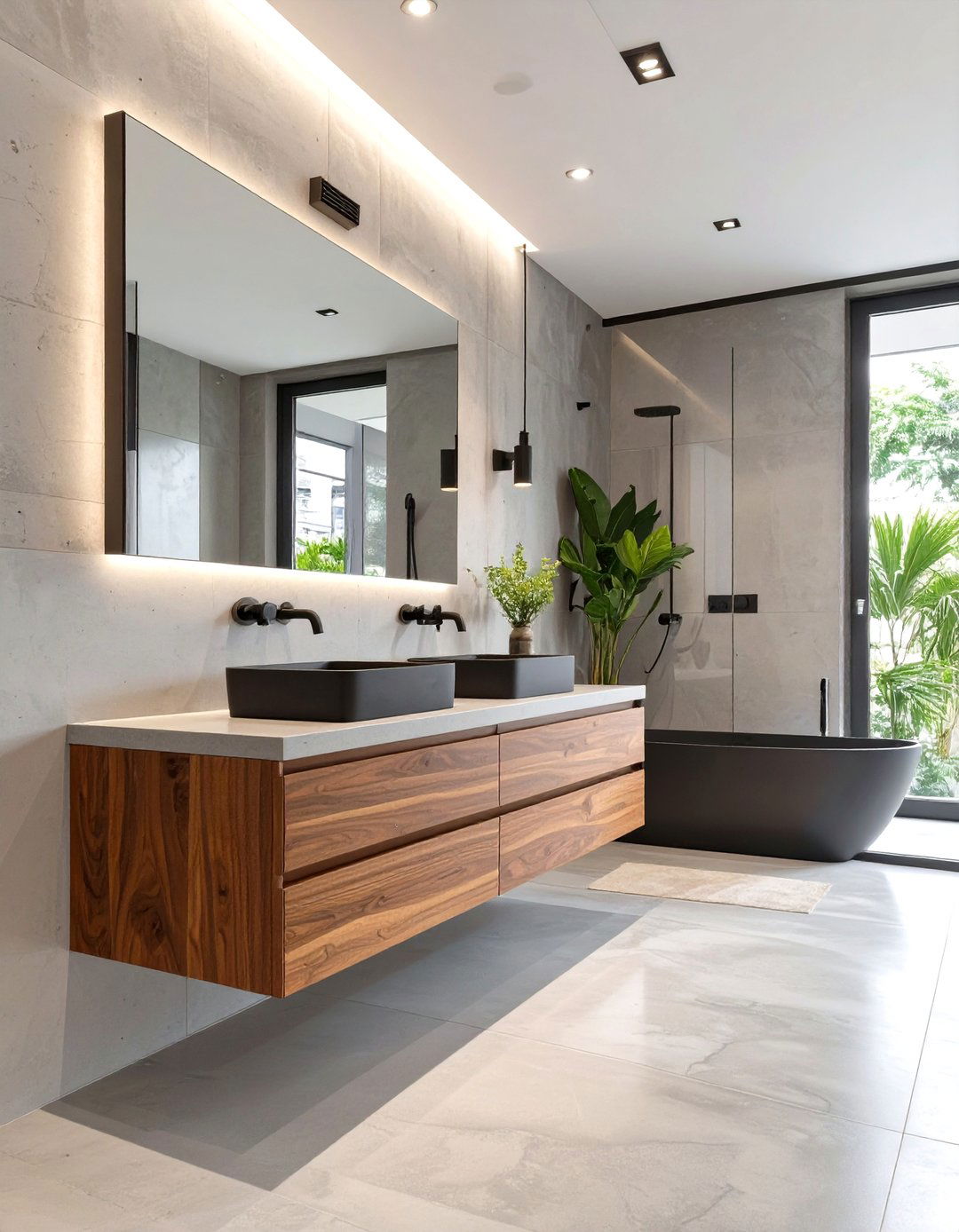 Concrete and Wood Bathroom Contrast - 30 bathroom interior design ideas