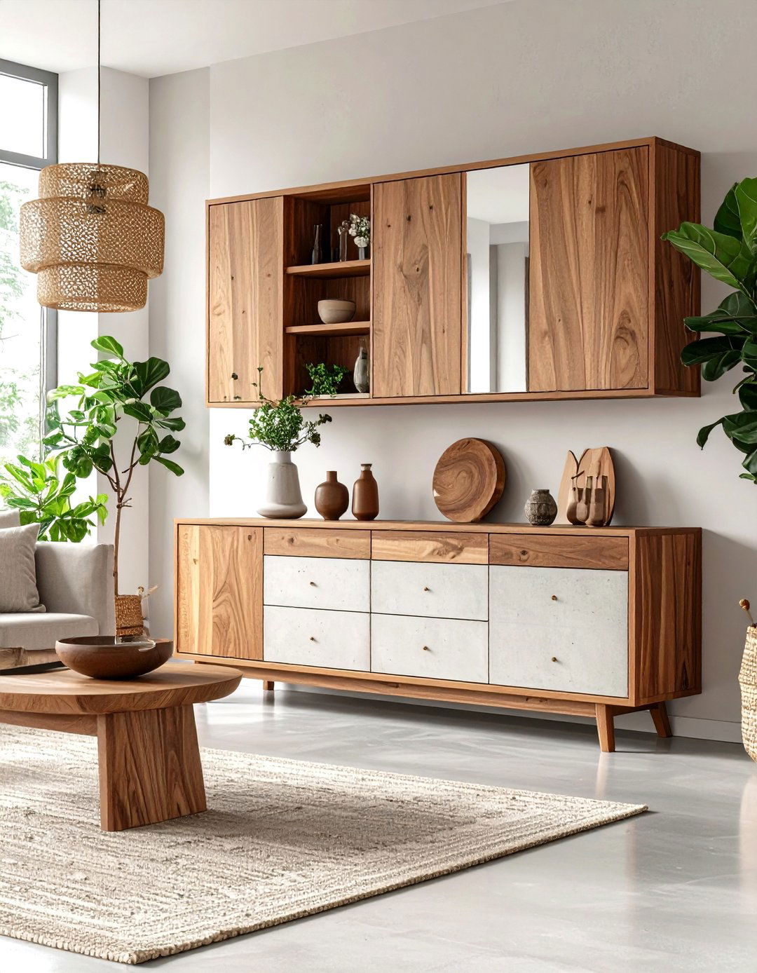 Concrete and Wood Combination Living Room Cabinet - 30 living room cabinet ideas
