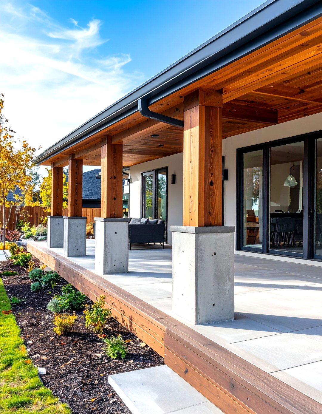 Concrete and Wood Patio Railing - 30 patio railing ideas