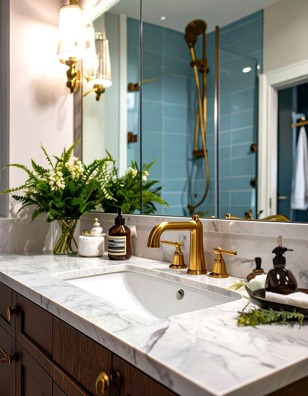 Consistent Metal Finishes - 30 small bathroom decor ideas