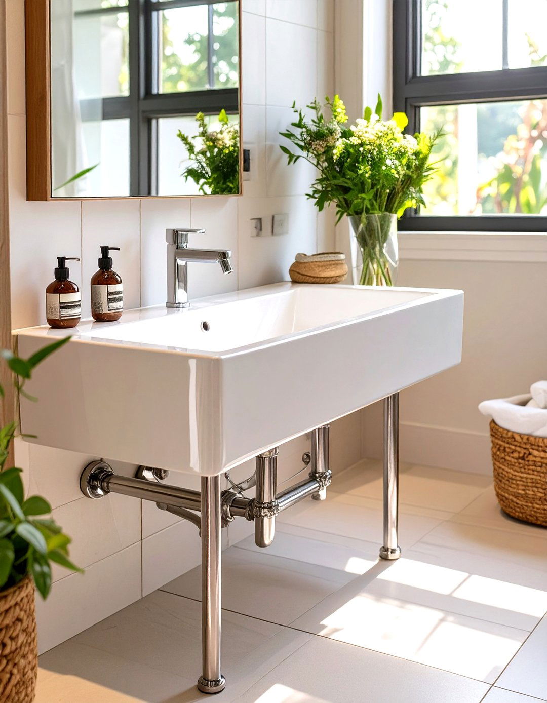 Console Sinks with Exposed Plumbing - 30 timeless bathroom design ideas