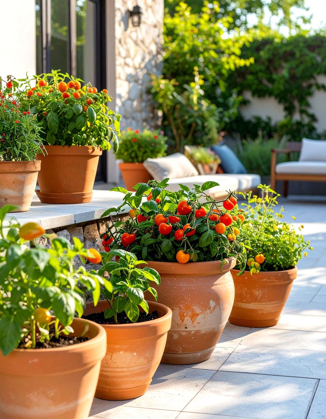 Container Veggie Garden on a Patio - 30 veggie garden ideas
