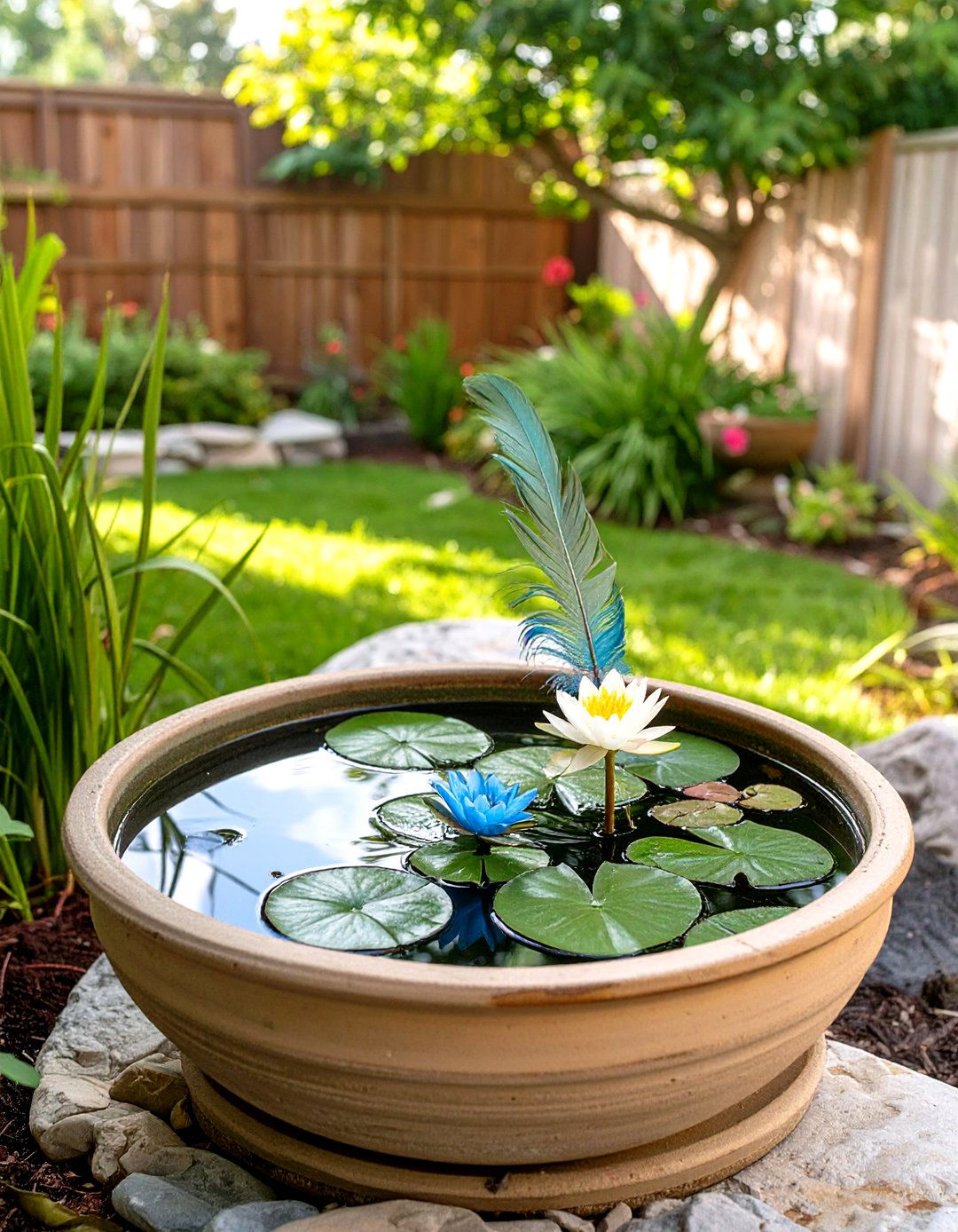 Container Water Garden Feature - 30 small backyard garden ideas