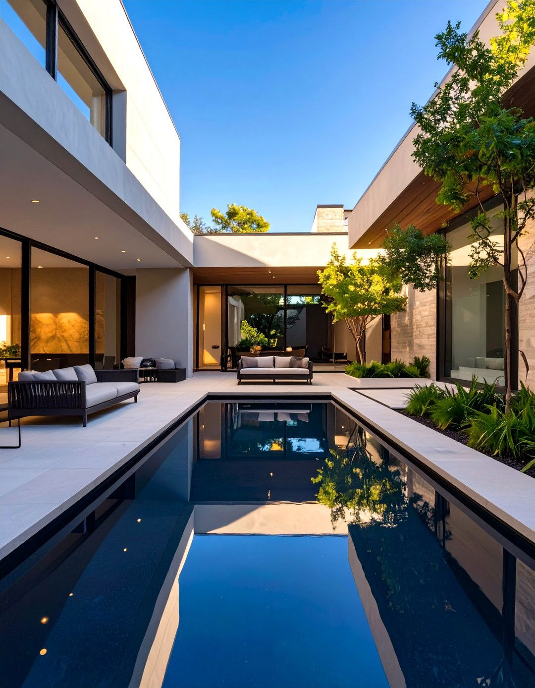 Contemporary Courtyard with a Reflecting Pool - 30 outdoor living space ideas