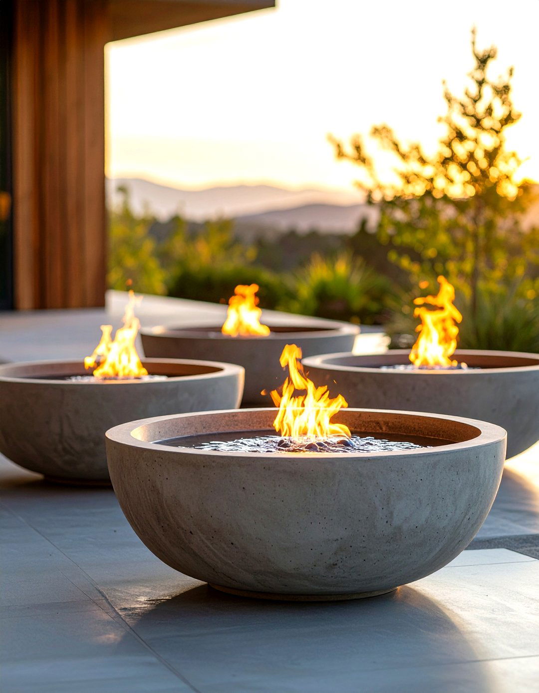 Contemporary Fire and Water Bowl Combination - 30 fire pit landscaping ideas