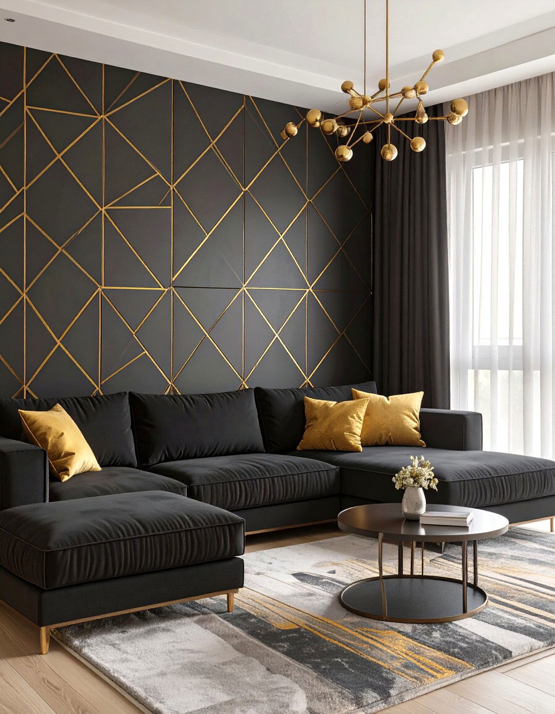 Contemporary Geometric Living Room - 30 black and gold living room ideas