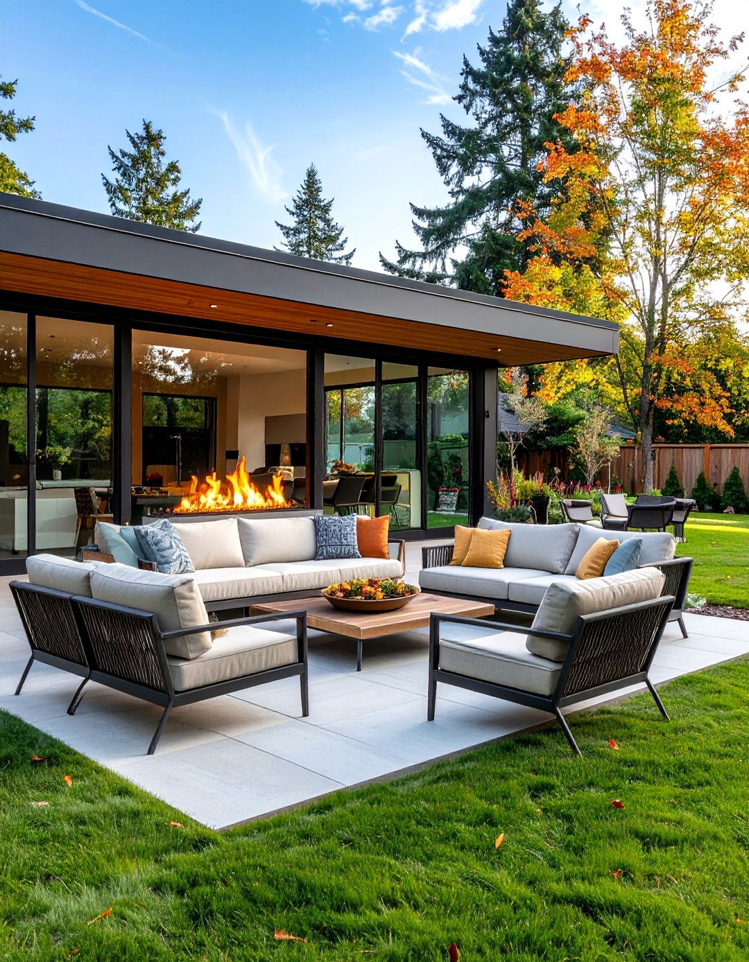 Contemporary Glass Enclosed Fireplace - 30 backyard fireplace ideas