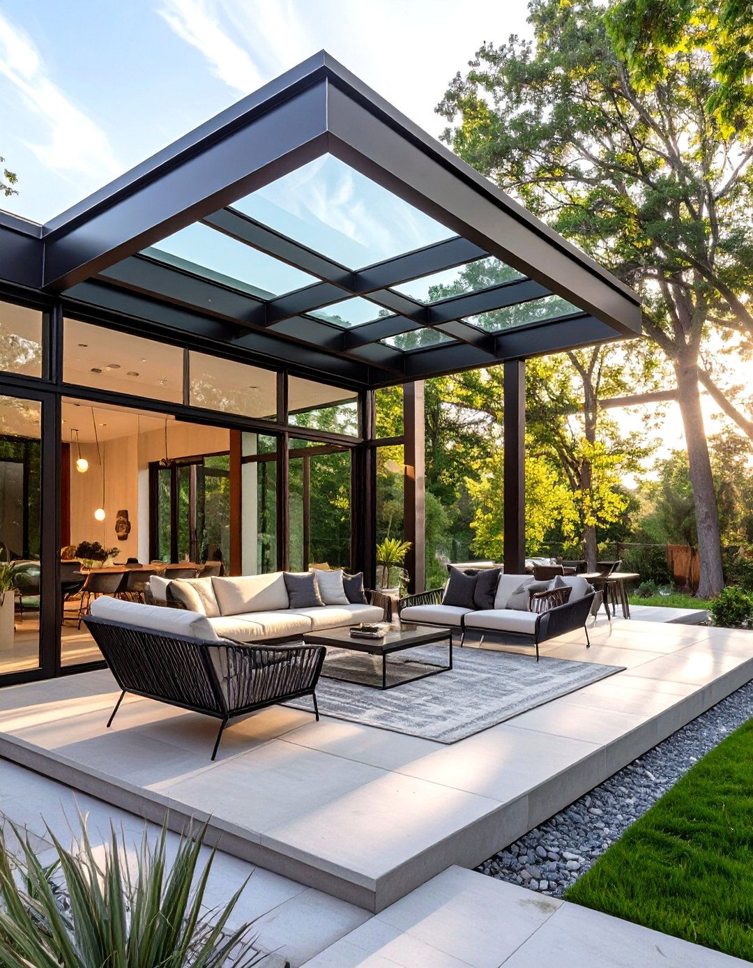 Contemporary Glass House Porch - 30 covered back porch ideas