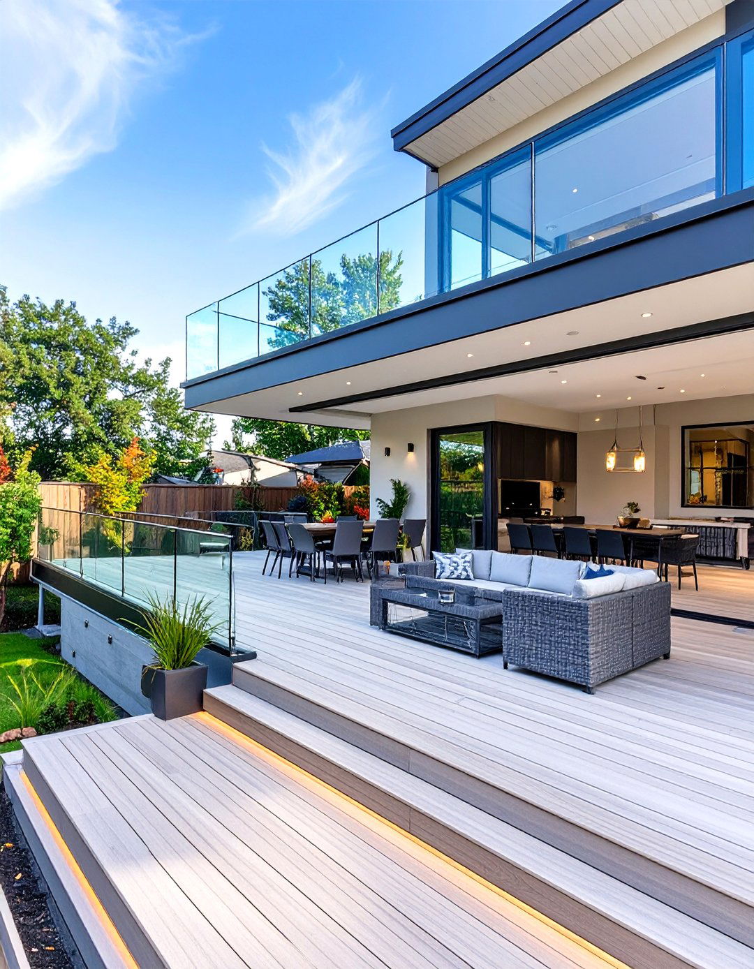 Contemporary Glass Paneled Terrace - 30 multi level deck ideas