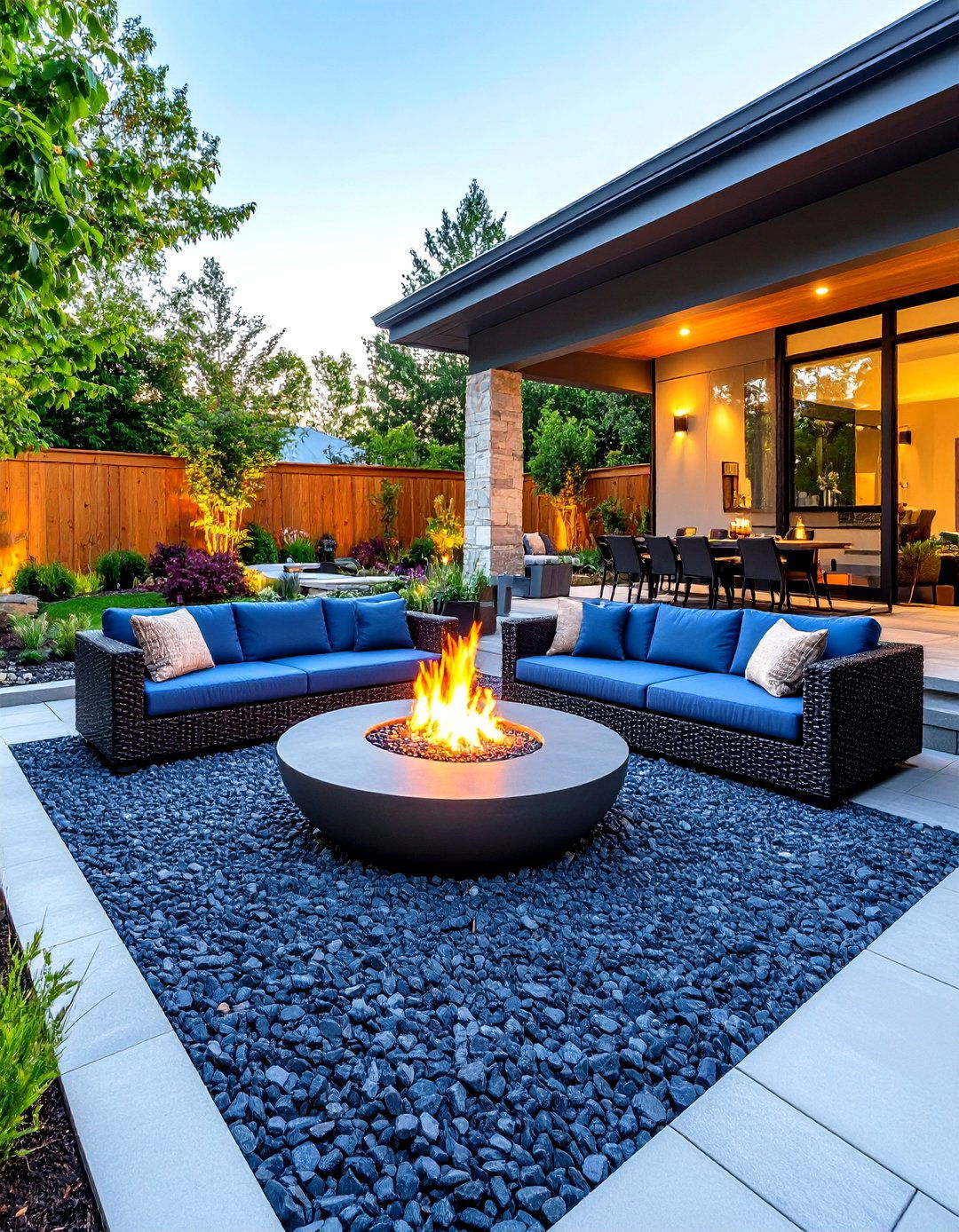 Contemporary Gravel Courtyard with a Fire Pit - 30 gravel landscaping ideas