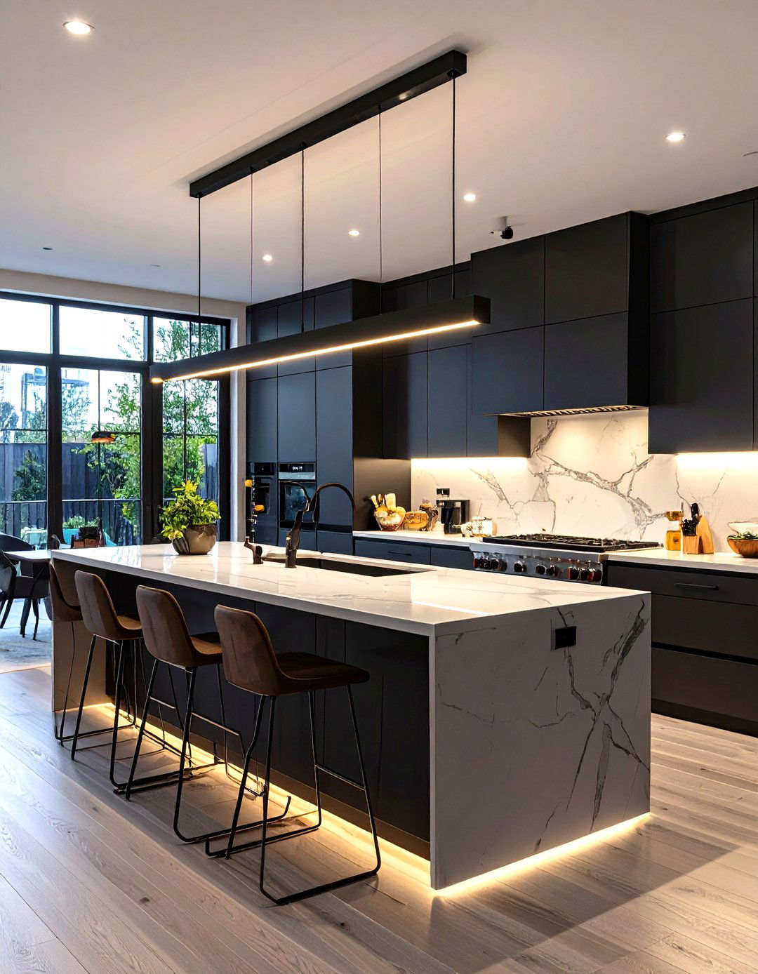Contemporary Kitchen Linear Suspension - 30 kitchen lights ideas