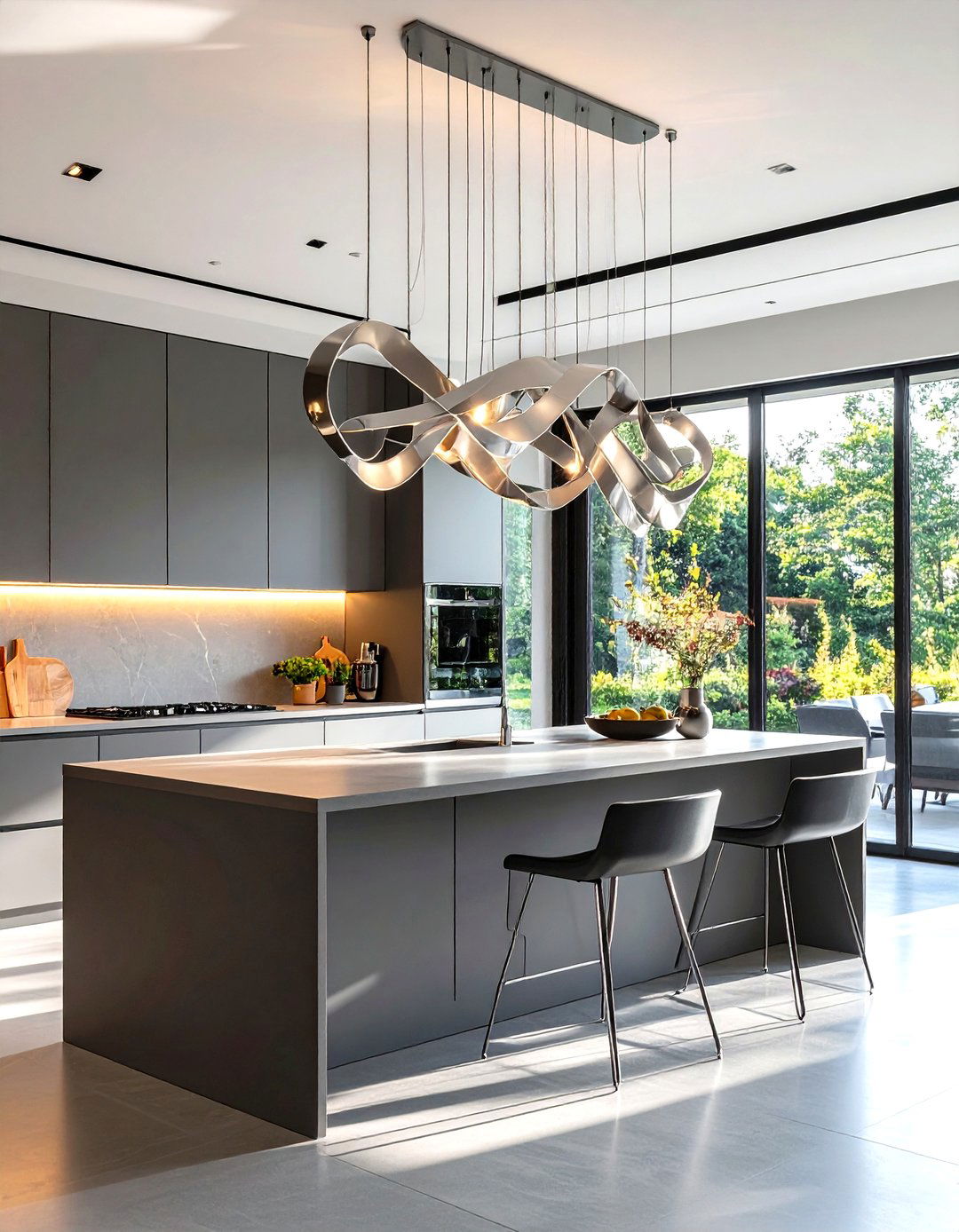 Contemporary Kitchen with Abstract Sculptural Pendants - 30 kitchen island pendant lighting ideas