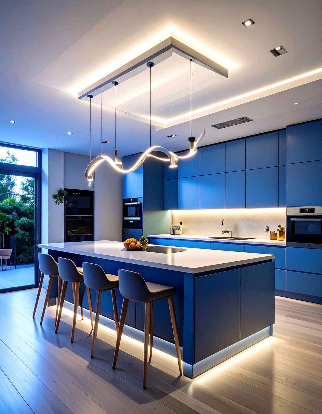Contemporary Kitchen with Sculptural LED Lighting - 30 kitchen ceiling lights ideas