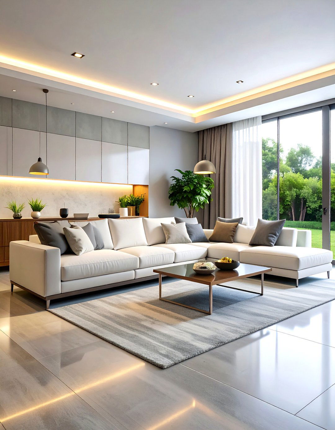 Contemporary Living Room with Seamless Grey Resin Floors - 30 grey flooring living room ideas