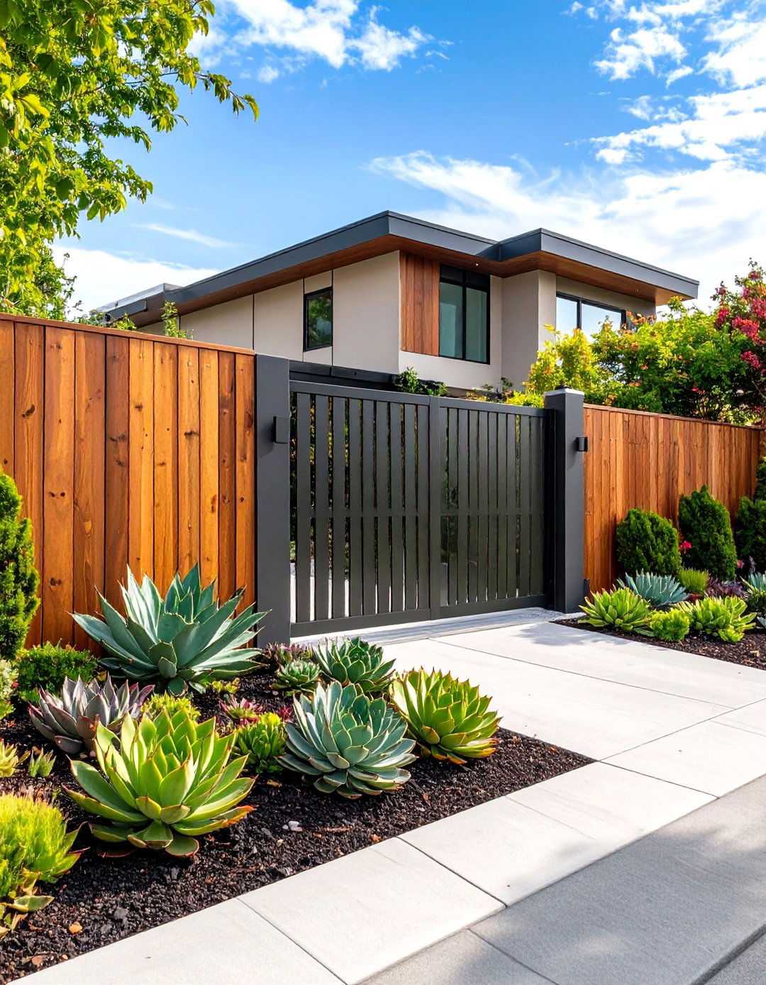 Contemporary Mixed Material Fence Design - 30 front yard fence ideas with driveway