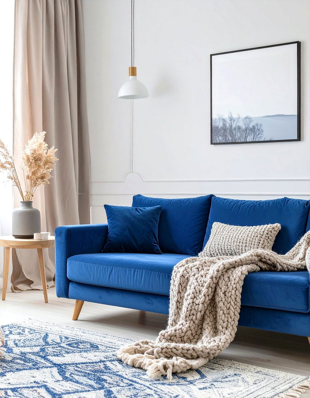Contemporary Neutral Living Room - 30 blue couch living room ideas