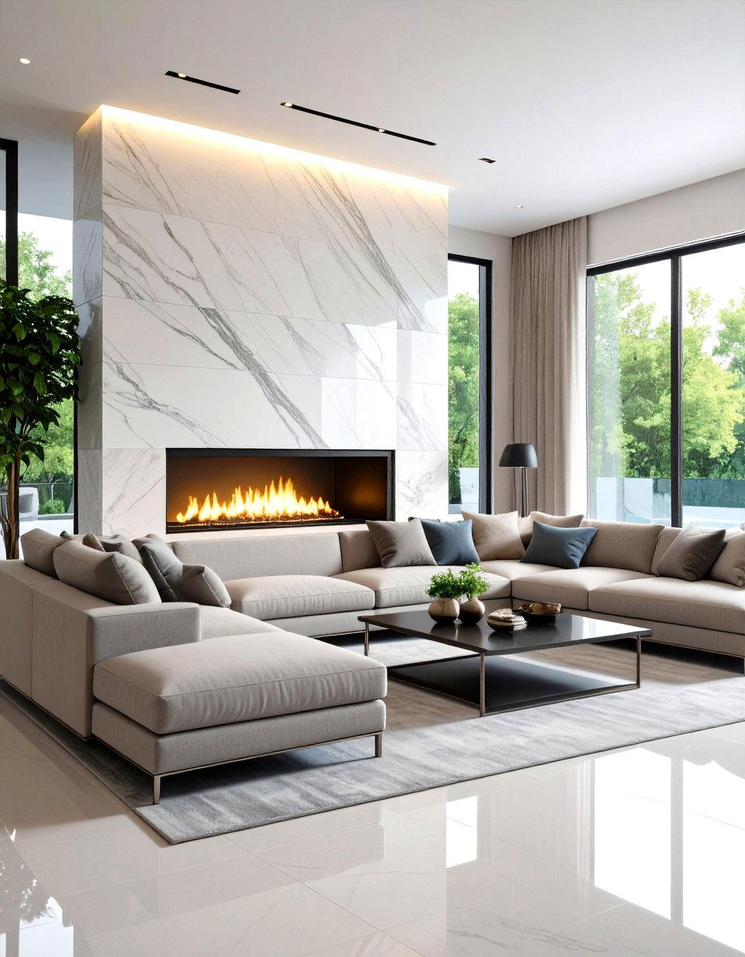 Contemporary Quartzite Ledge Stone Fireplace - 30 living room stone fireplace ideas