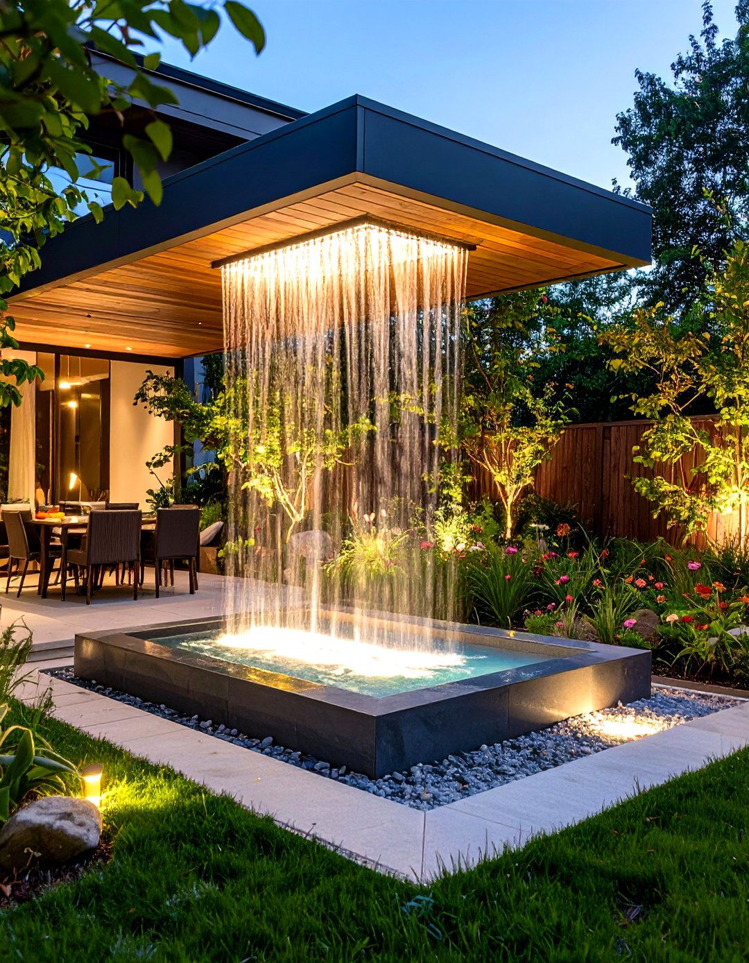 Contemporary Rain Curtain Garden Fountain - 30 garden fountain ideas