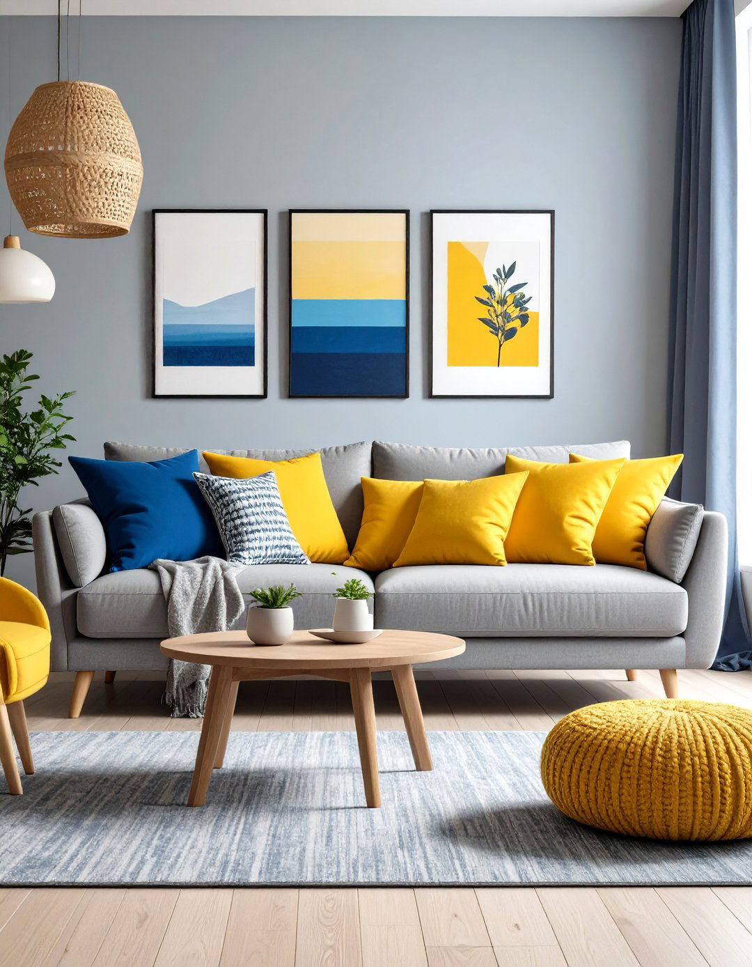 Contemporary and Colorful Living Room - 30 grey couch living room ideas