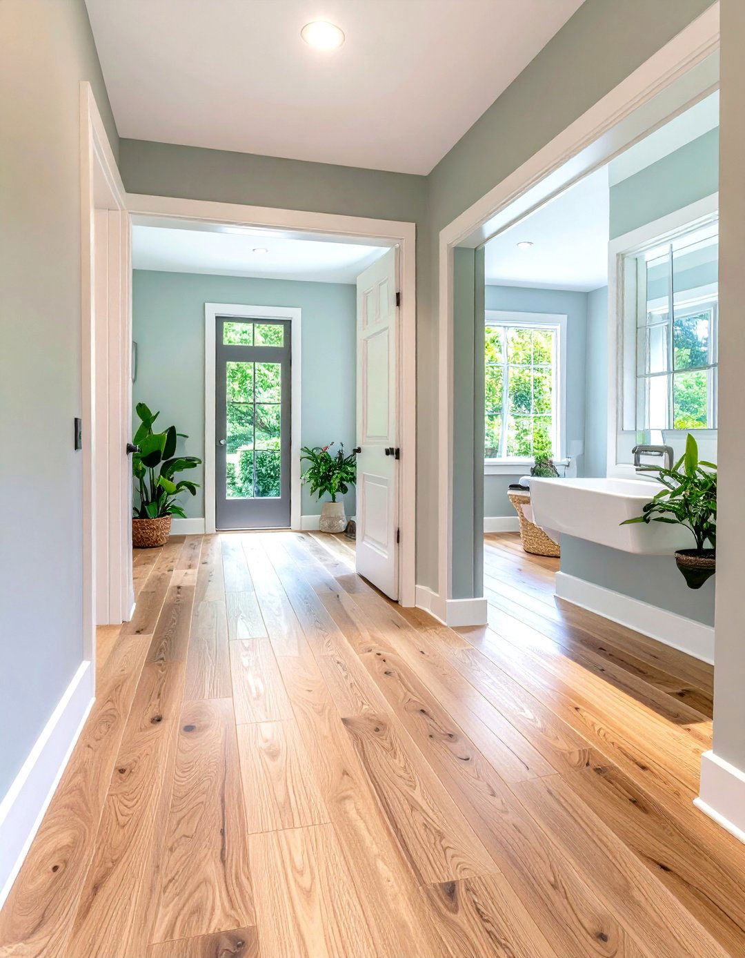 Continuous Flooring from Bathroom to Hallway - 30 remodel small bathroom ideas
