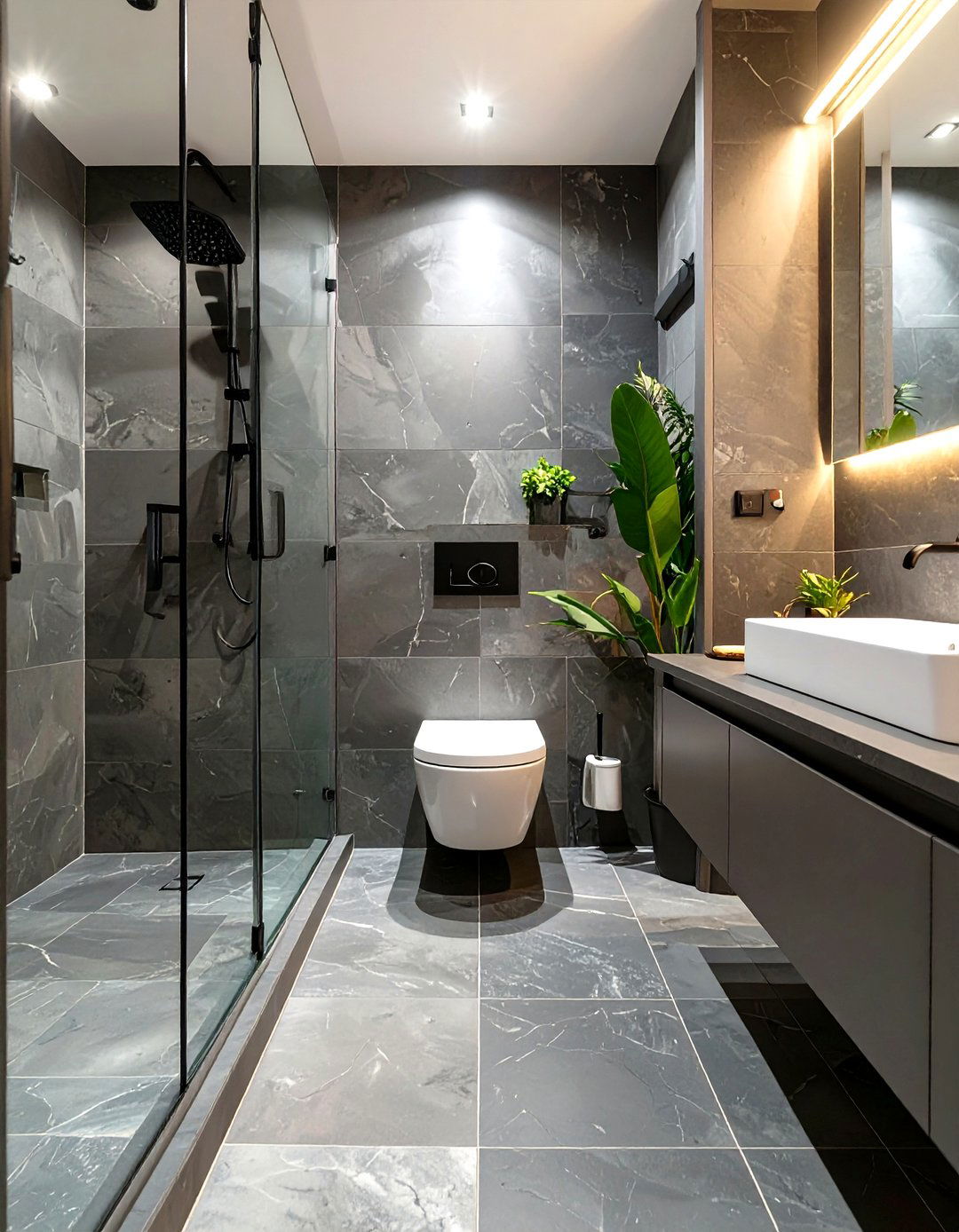 Continuous Flooring into the Shower - 30 small toilet and bathroom ideas