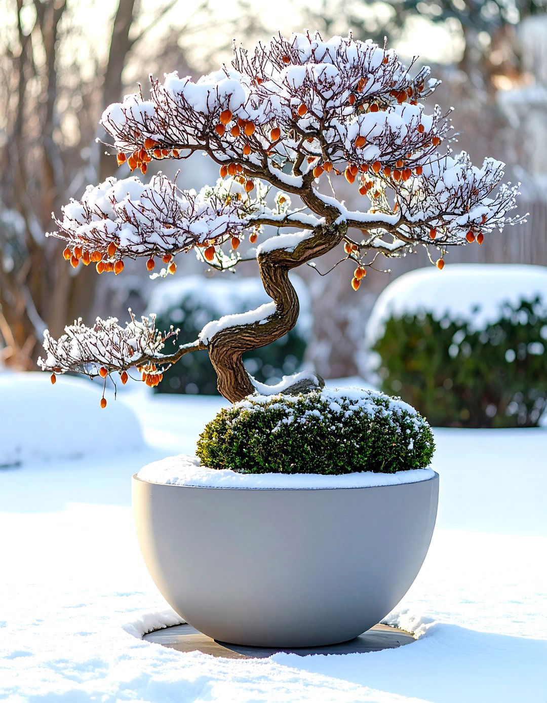 Contorted Filbert and Boxwood Winter Planter - 30 outdoor winter planter ideas