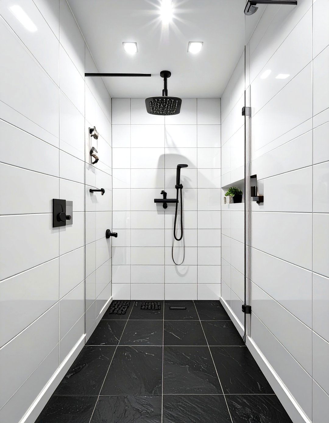 Contrasting Floor and Wall Tile Small Walk In Shower - 30 small walk in shower ideas