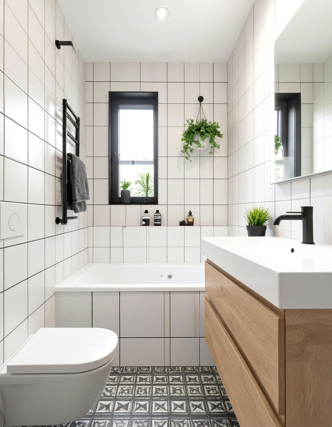 Contrasting Grout Statement - 30 cheap bathroom ideas for small bathrooms