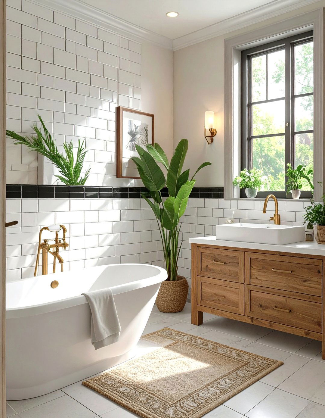 Contrasting Grout Tile Wainscoting - 30 bathroom wainscoting ideas