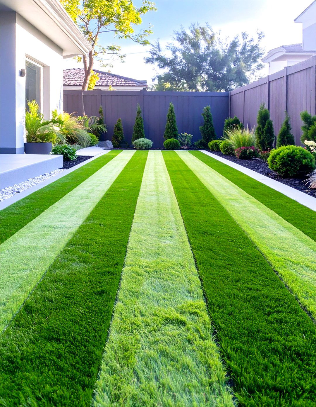 Contrasting Shades of Green Turf - 30 small backyard turf ideas