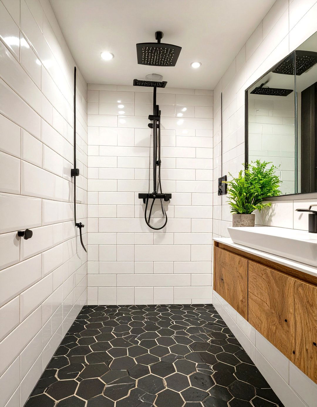 Contrasting Tile Shapes in One Shower - 30 shower ideas tile