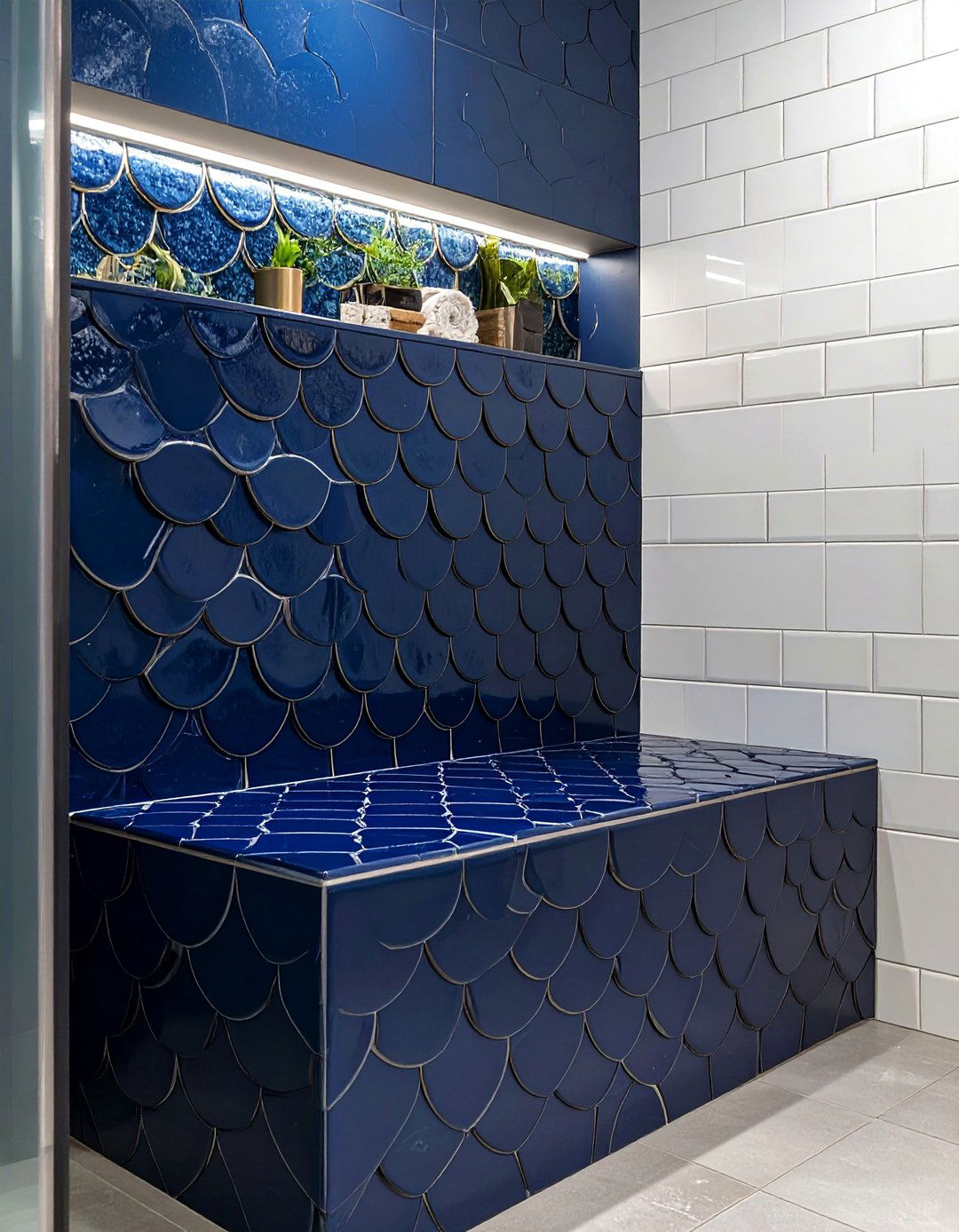 Contrasting Tile Shower Bench - 30 shower bench ideas