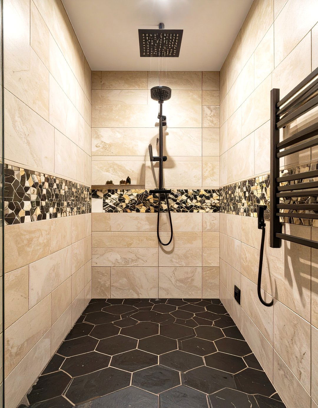 Contrasting Tile Shower Floor - 30 tiled shower ideas